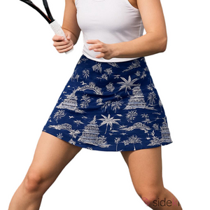 J McLaughlin Briana Skort Navy Blue Tongsai Palms Patterned Women's Skirt Active